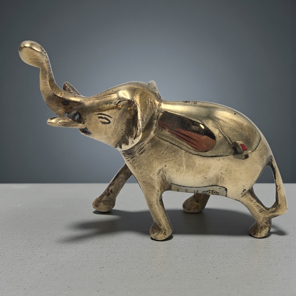 Vintage Enesco Solid Brass Elephant Figurine – Made in India – Original Label